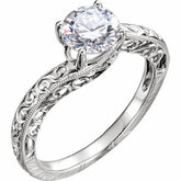 651584 / 14Kt White / Engagement / Mounting / 06.00 / Engraved Engagement Ring Mounting