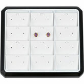12 Pair Stud Earring / Pendant / Charm Stackable Tray, Black with White Pads