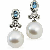 South Sea Cultured Pearl, Genuine Aquamarine & Diamantové Náušnice