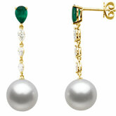 South Sea Cultured Pearl, Genuine Emerald & Diamantové Náušnice