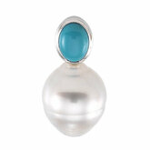 South Sea Cultured Pearl & Turquoise Pendant alebo polo-osadený