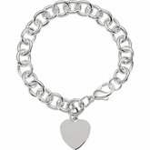 Sterling Silver Cable Bracelet with Heart 9.75mm