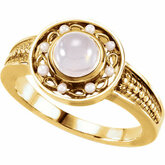 Vintage Design Ring Mounting for Round Cabochon Center & Seed Pearls