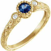 653474 / Set / 14K Yellow / Polished / Genuine Blue Sapphire Adn .04 Ctw Diamond Ring