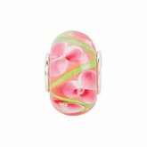 KeraÂ® Pink and Green Flower Glass Bead