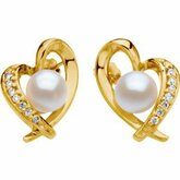 Akoya Cultured Pearl & Diamond Heart Earrings