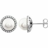 Freshwater Cultured Pearl & Halo-Styled Diamantové Náušnice