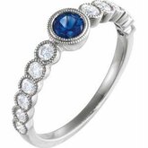 653472 / Osadený / Biele zlato 14Kt / Vyleštený / Genuine Blue Sapphire And 1 / 2 Ct Diamantový Prsteň