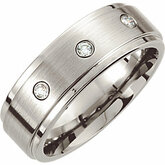 Cobalt 8mm Diamond Band with Satin Finish, Grooves & Steel Bezels